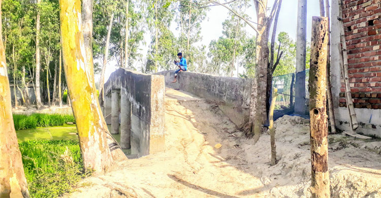 দিঘুলিয়াপাড়ায় রাস্তা ছাড়া দাঁড়িয়ে আছে সেতুটি