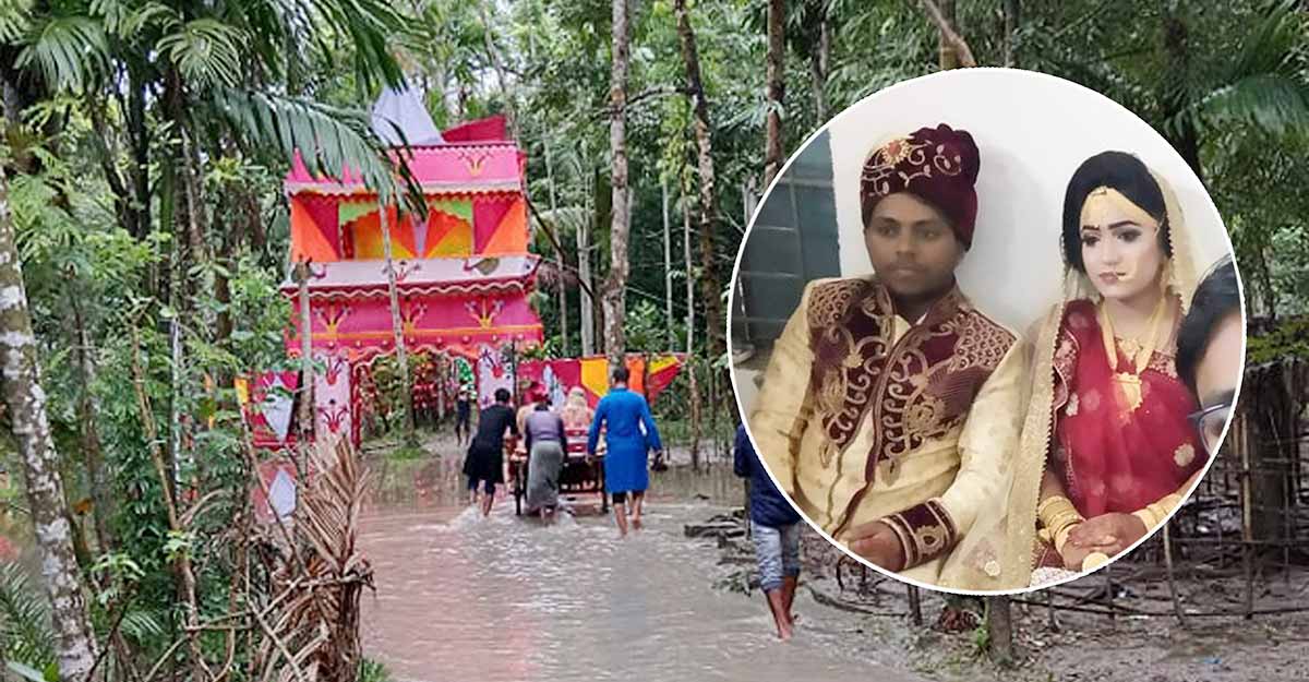 পানিতে প্লাবিত বর-কনের বাড়ি, বিয়ে হলো মাদরাসায়