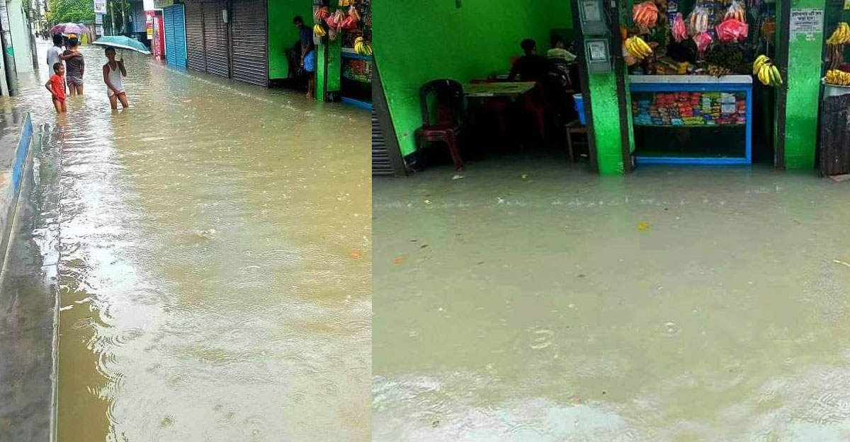 বগুড়ায় ৬ ঘণ্টা টানা বৃষ্টি, বাসাবাড়ি-দোকানে হাঁটু পানি