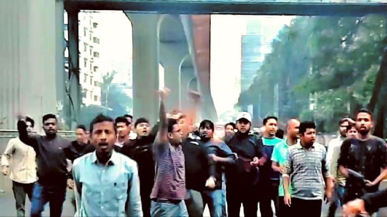 অবরোধের সমর্থনে ঢাবি ছাত্রদলের বিক্ষোভ মিছিল