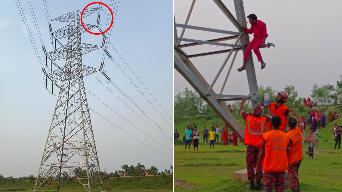 ফের ১৭০ ফুট উঁচু বিদ্যুতের টাওয়ারের চূড়ায় সেই যুবক