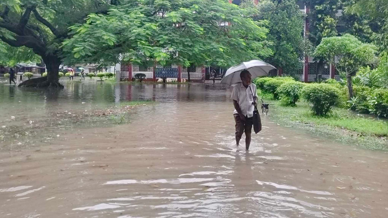 বৃষ্টিতে জলাবদ্ধ রাবি ক্যাম্পাস
