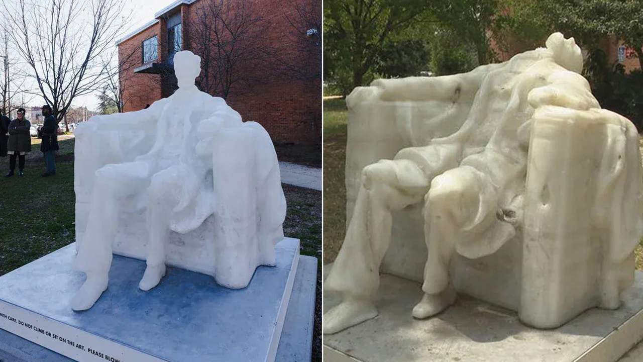 গরমে গলে গেছে সাবেক মার্কিন প্রেসিডেন্টের ভাস্কর্য