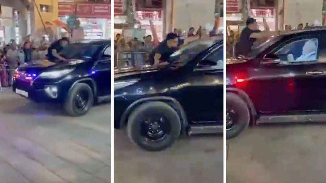 ভিডিও : বারাণসীতে মোদির গাড়িতে উড়ে এল জুতা?