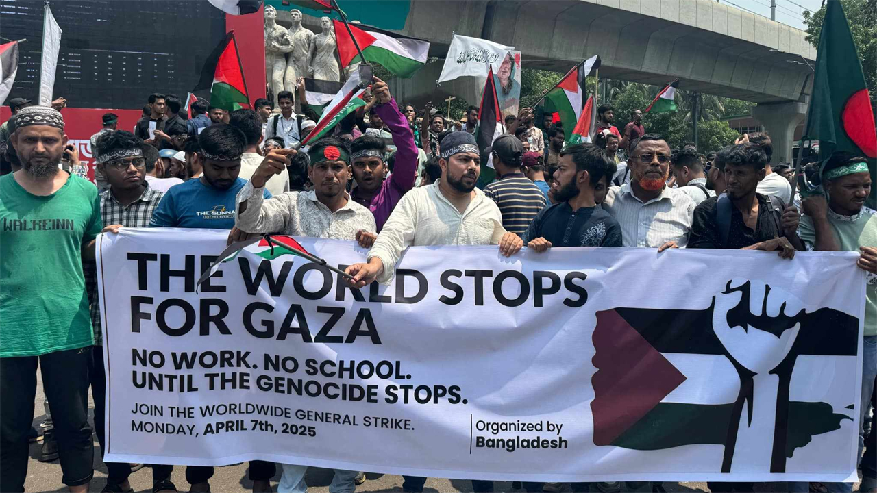 ফিলিস্তিনের স্বাধীনতার দাবিতে ঢাবিতে ছাত্র-জনতার বিক্ষোভ