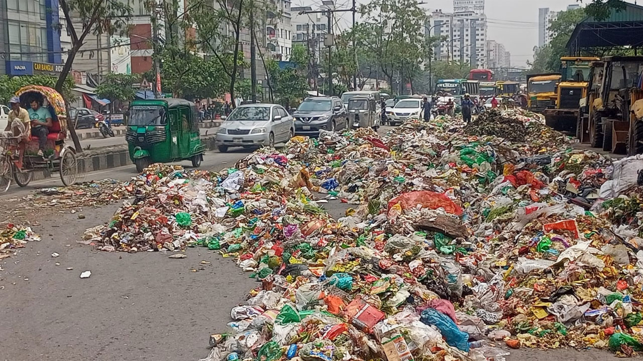 ব্যস্ত সড়ক ময়লার ভাগাড় বানালেন পরিচ্ছন্নতাকর্মীরা