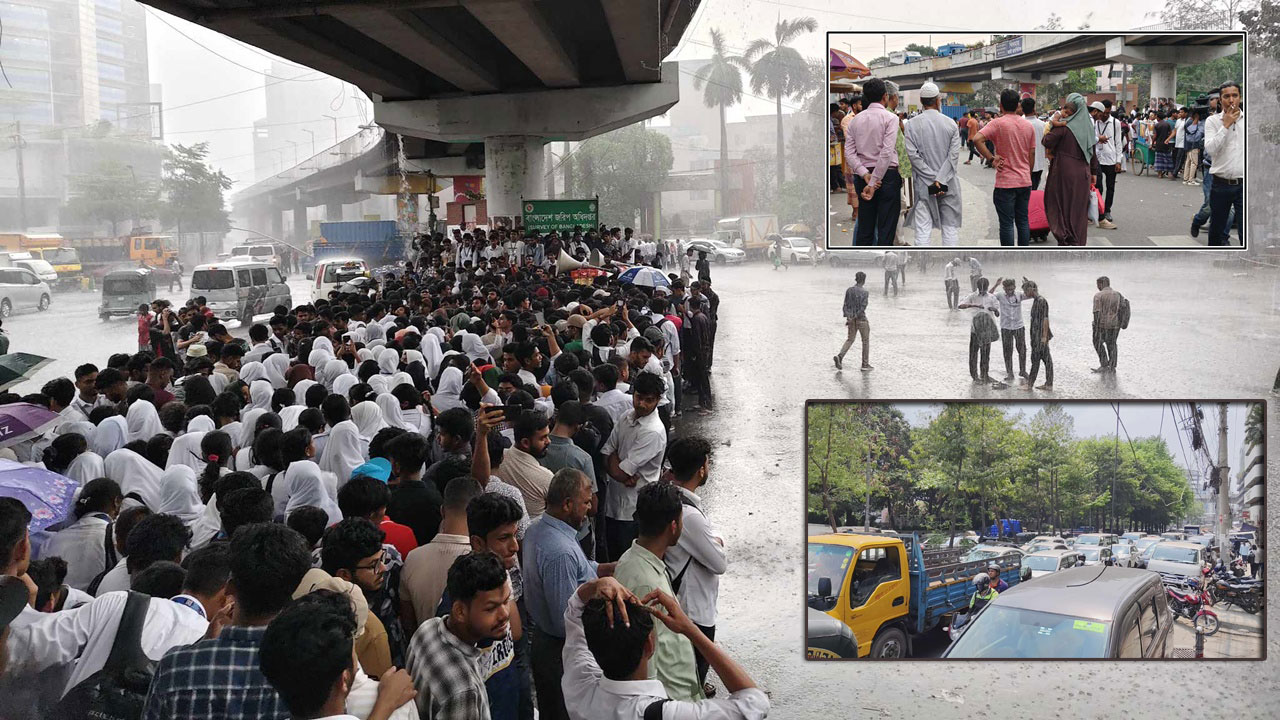 রোদের পর বৃষ্টি, অবরোধে স্থবির ঢাকা