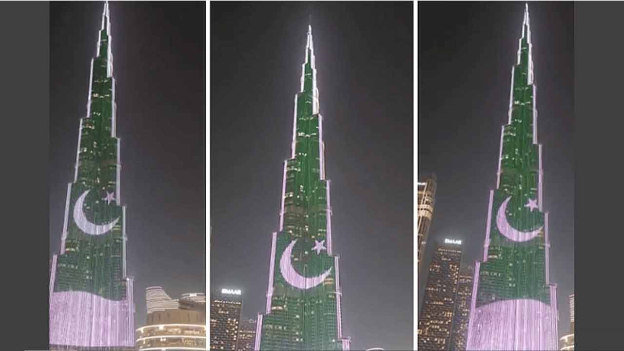 পাকিস্তানের পতাকায় আলোকিত দুবাইয়ের বুর্জ খলিফা (ভিডিও)