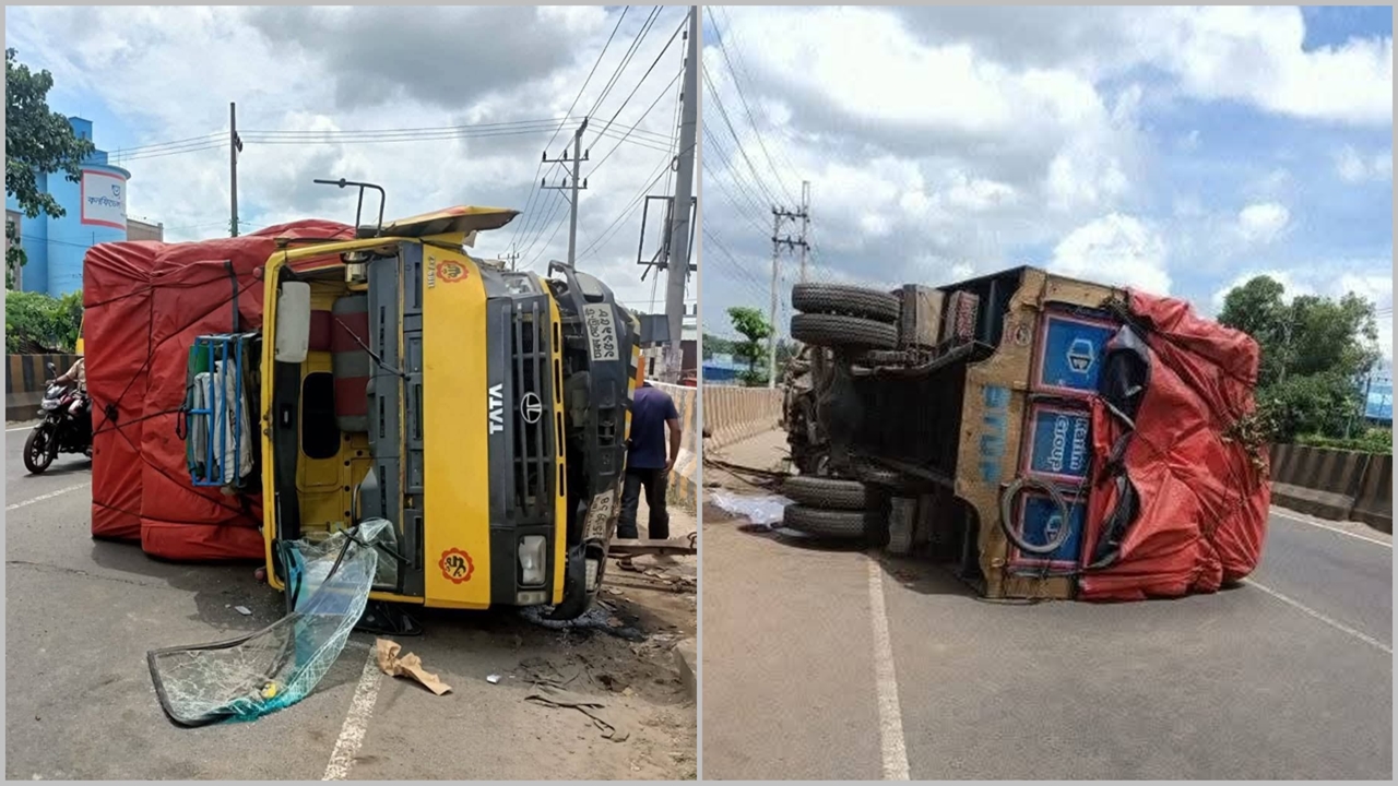ঢাকা-চট্টগ্রাম মহাসড়কে ১১ ঘণ্টা ধরে উল্টে আছে ট্রাক, দীর্ঘ যানজট