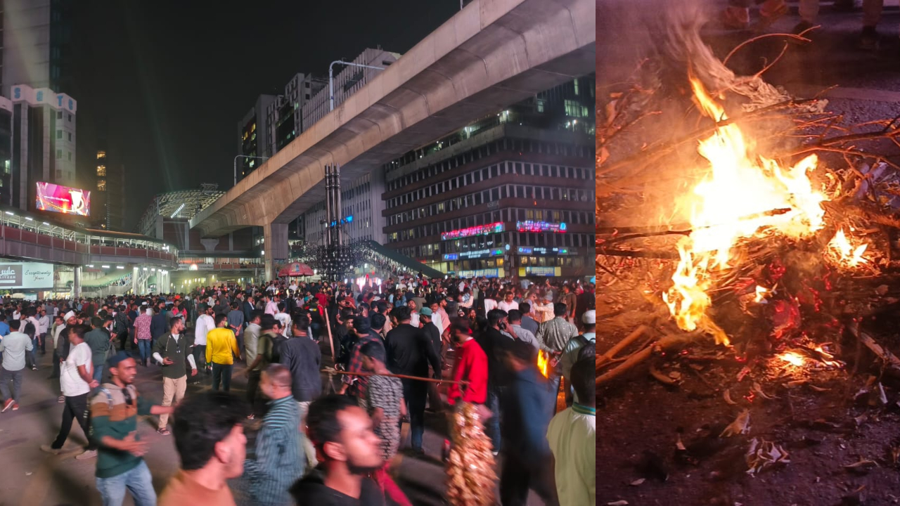 কাওরান বাজারে সড়ক অবরোধ করে মুঠোফোন ব্যবসায়ীদের বিক্ষোভ