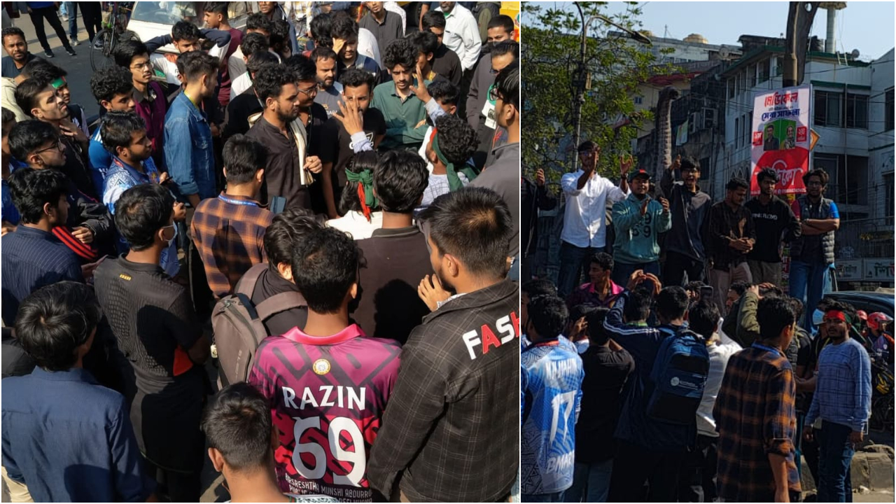 হাদি হত্যার প্রতিবাদে সাইন্সল্যাব মোড় অবরোধ শিক্ষার্থীদের