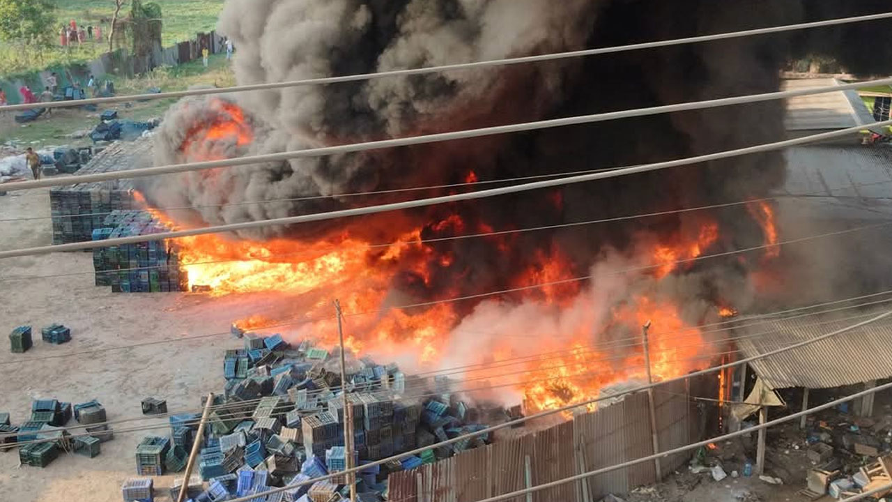 ফেনীতে আগুনে পুড়ল প্লাস্টিকের ক্যারেটের গোডাউন 