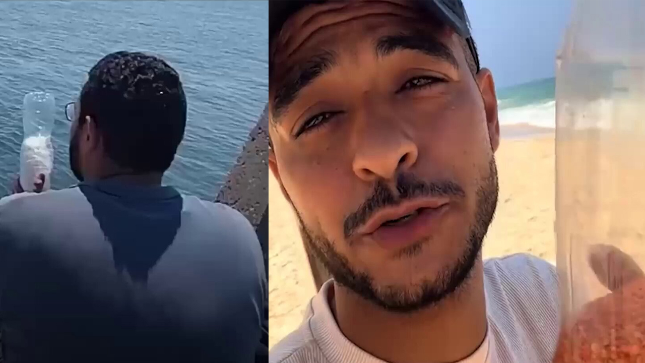 বোতলে গাজায় ভেসে এলো চাল-ডাল, পাঠিয়েছেন এক মিসরীয় (ভিডিও)