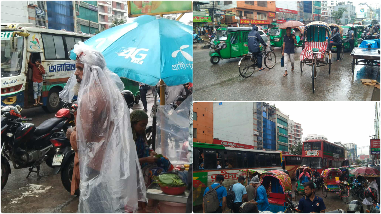 আষাঢ়ের বৃষ্টিতে ভিজছে ঢাকা, ভোগান্তিতে কর্মজীবীরা