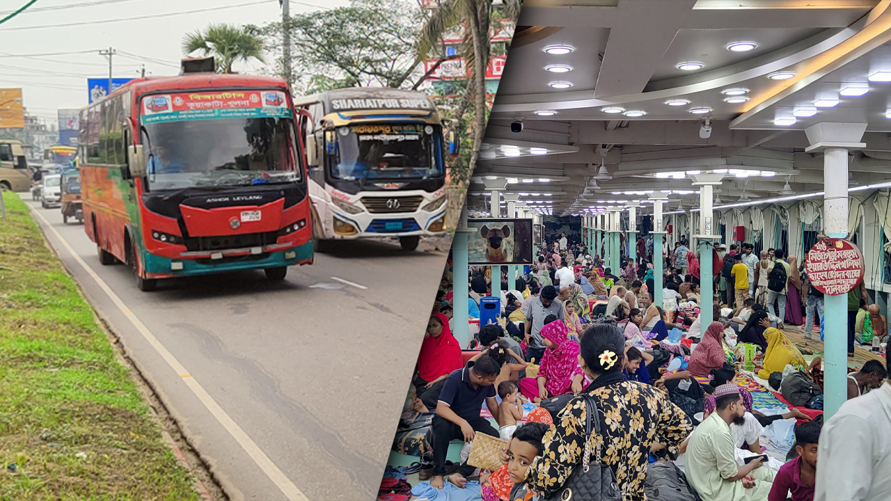 বাস ও লঞ্চে অস্বাভাবিক ভিড়, বাড়তি ভাড়া-হয়রানি চরম