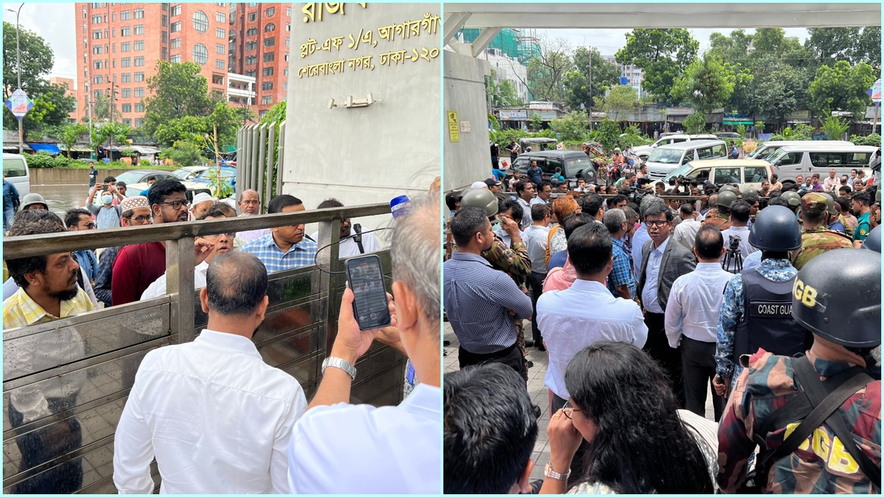 এনবিআরের গেট বন্ধ, ঢুকতে পারছেন না ঐক্য পরিষদের নেতারা