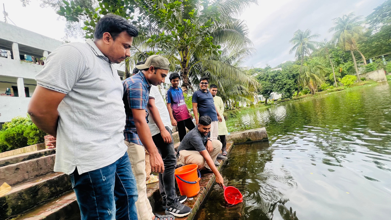 ঢাবির ২ পুকুরে মাছের পোনা অবমুক্ত করলেন ছাত্রদল নেতা