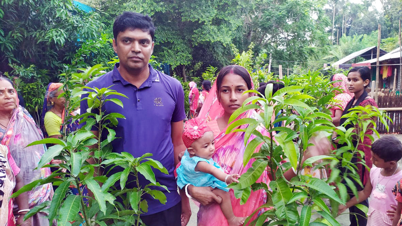 কন্যাশিশুর বাবা-মা হওয়ার আনন্দে গ্রামজুড়ে ফলের চারা বিতরণ