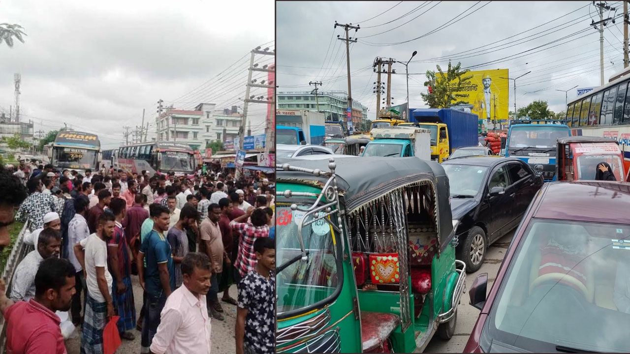 ঢাকা-ময়মনসিংহ মহাসড়ক অবরোধ করে শ্রমিক বিক্ষোভ