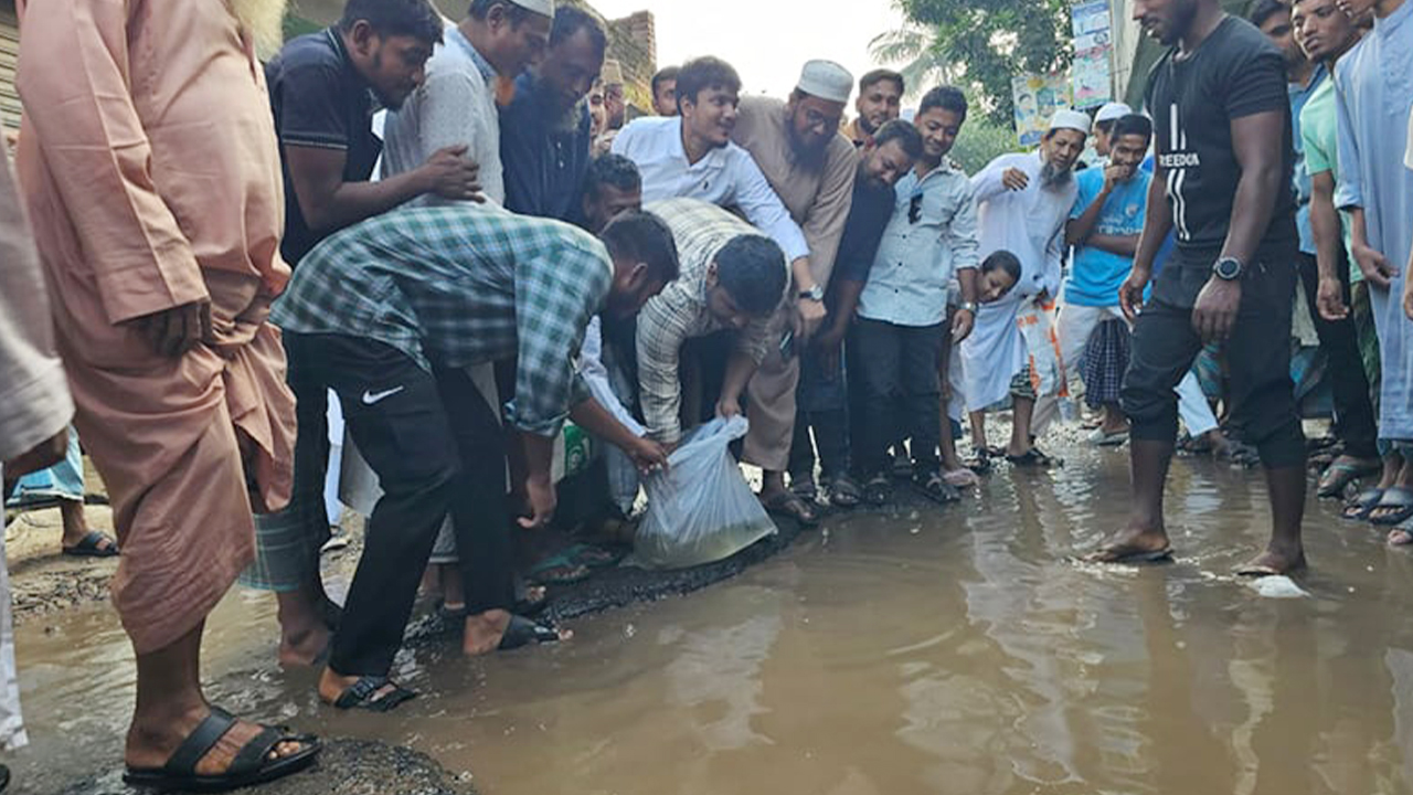 সড়কে মাছের পোনা ছেড়ে হাসনাত আবদুল্লাহর প্রতিবাদ