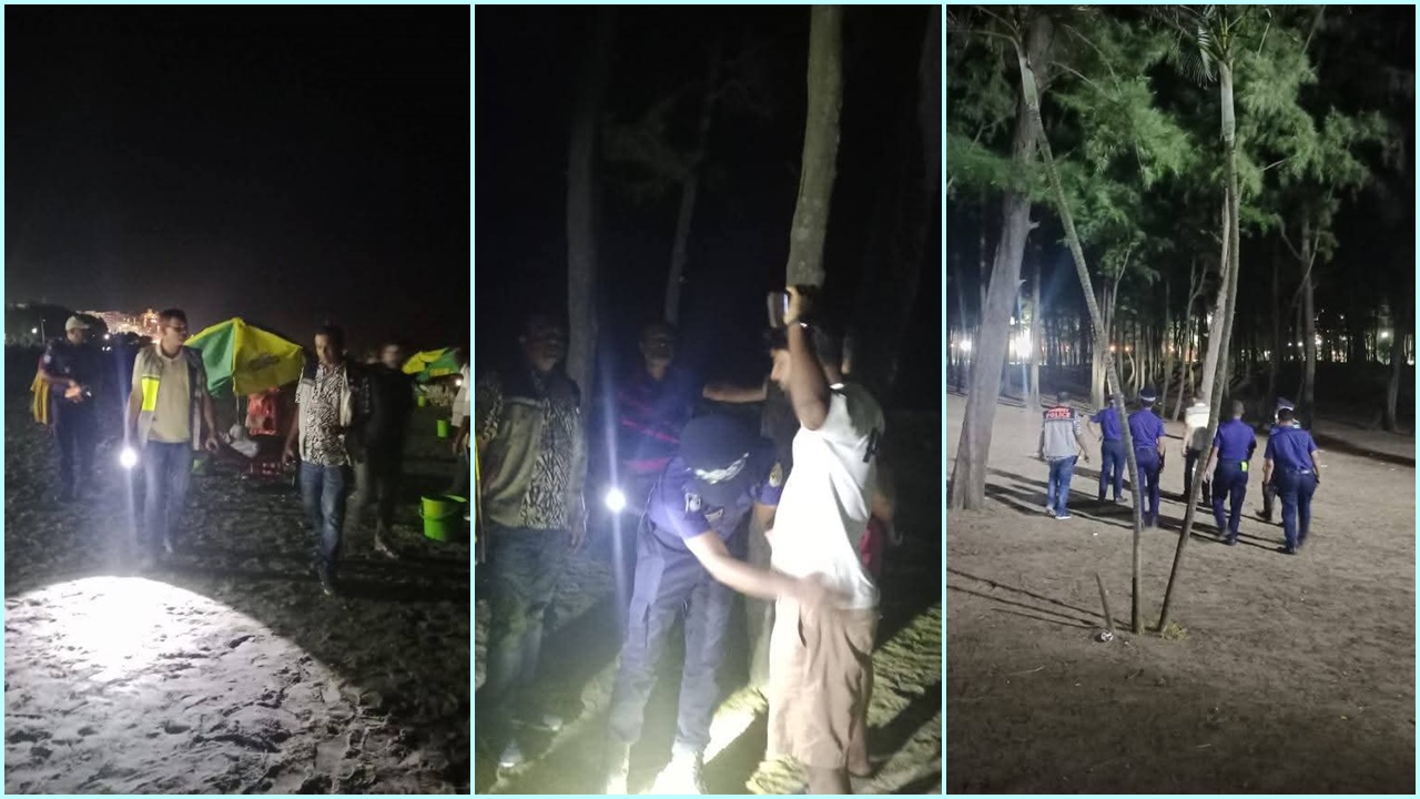কক্সবাজার সৈকতে পর্যটকদের নিরাপত্তায় মধ্যরাতেও টহলে ট্যুরিস্ট পুলিশ