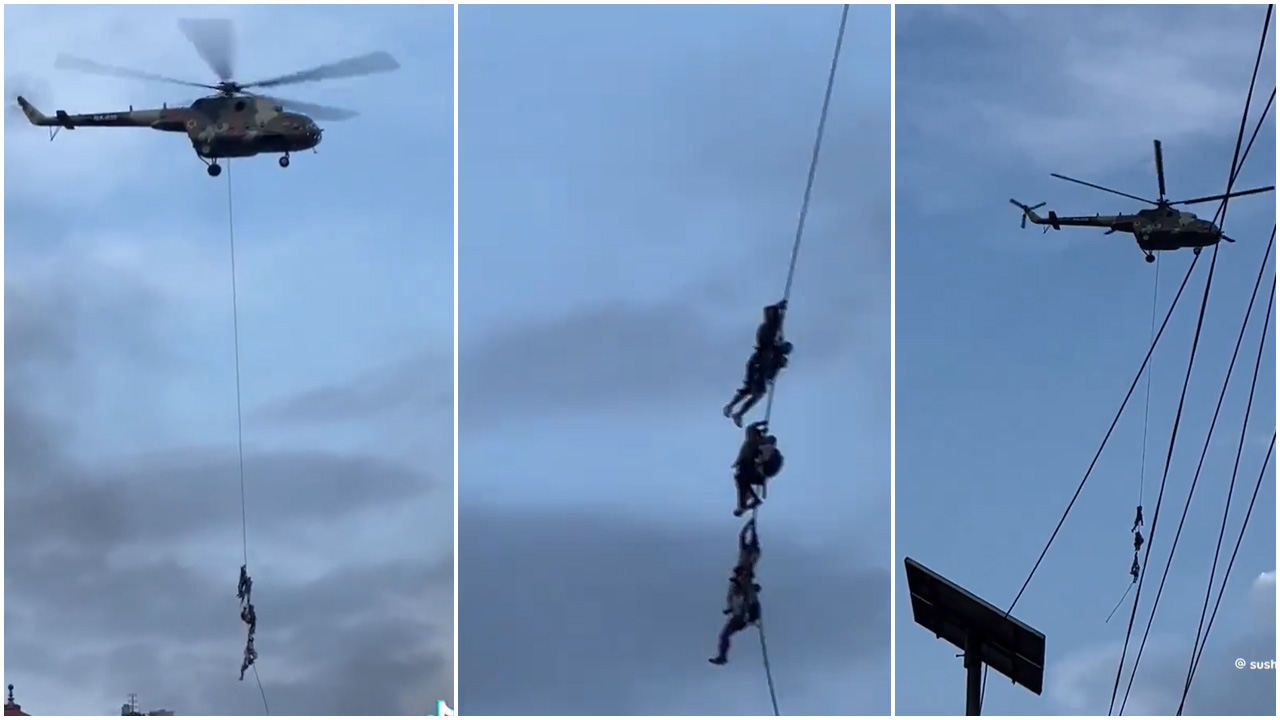 ভিডিও : হেলিকপ্টারের রশিতে ঝুলে প্রাণে বাঁচলেন নেপালের মন্ত্রীরা