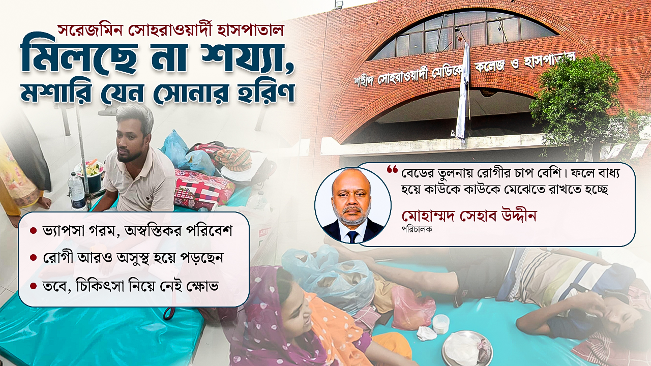 বেড নেই, মেঝেই ভরসা; মশারি ছাড়া বাড়ছে ঝুঁকি